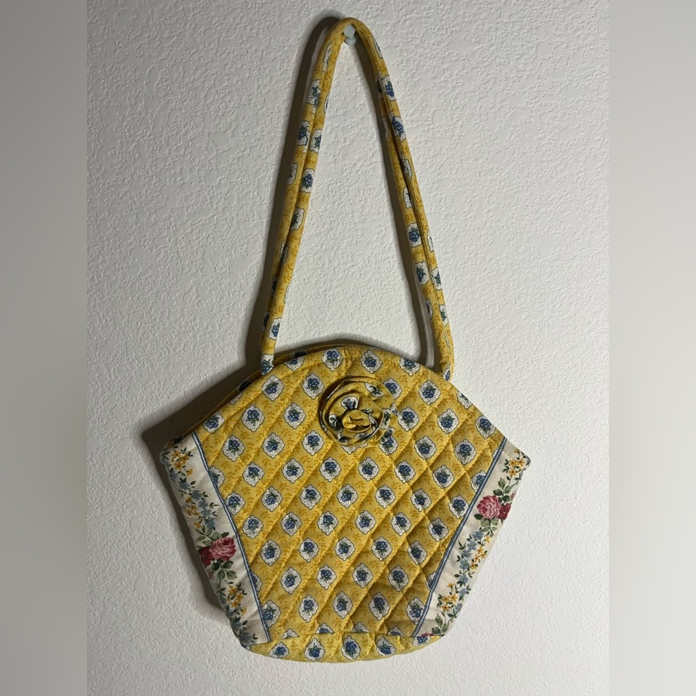 Vera Bradley Y2K Retired Elizabeth Style Quilted Emily Small Tote Yellow Rosette - Picture 3 of 16